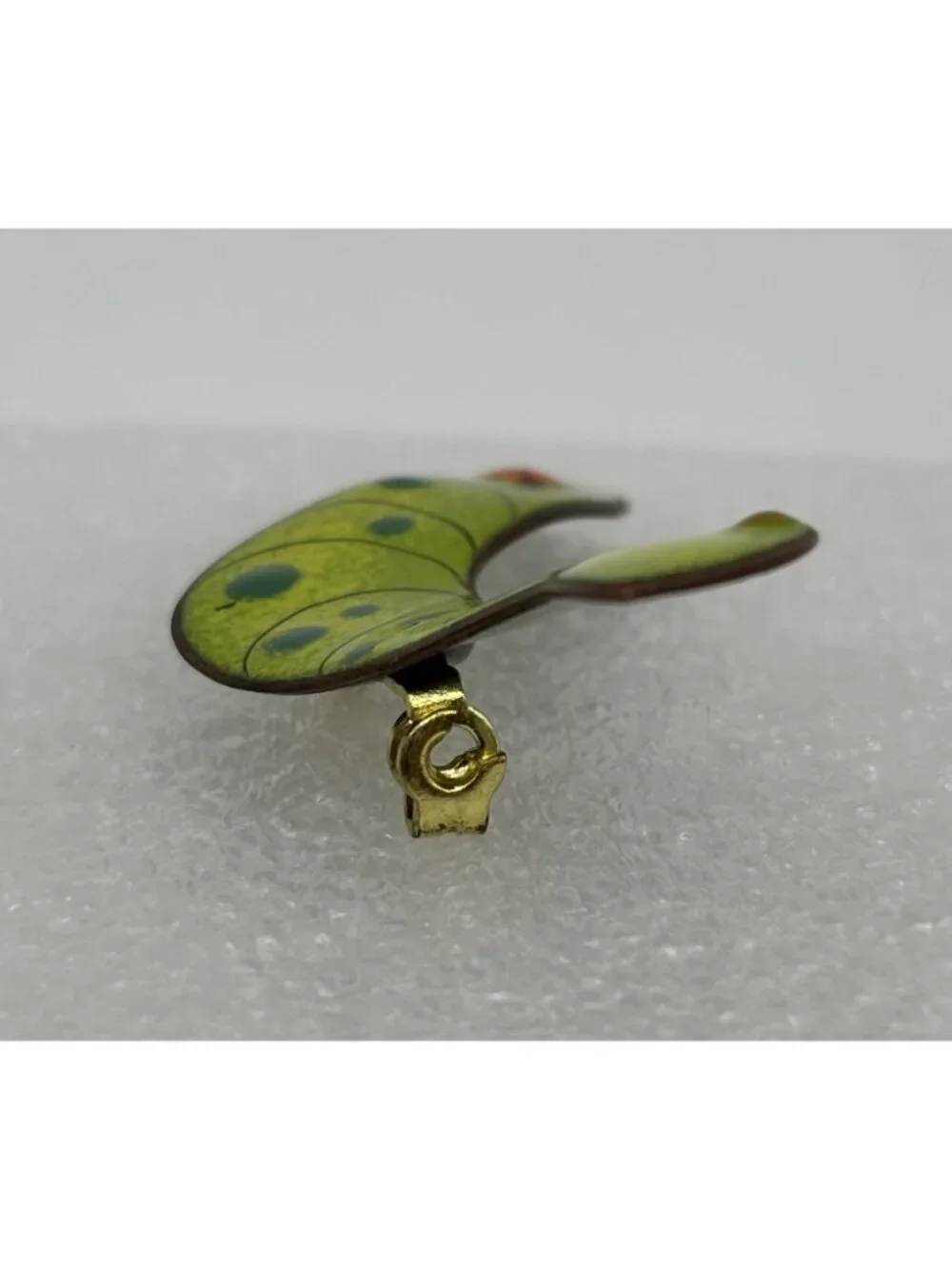 Vintage Nanci Caterpillar With Ladybug Brooch Enameled Copper Mid Century Signed